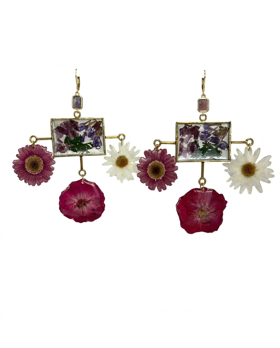 Rectangle Chandelier floral earring