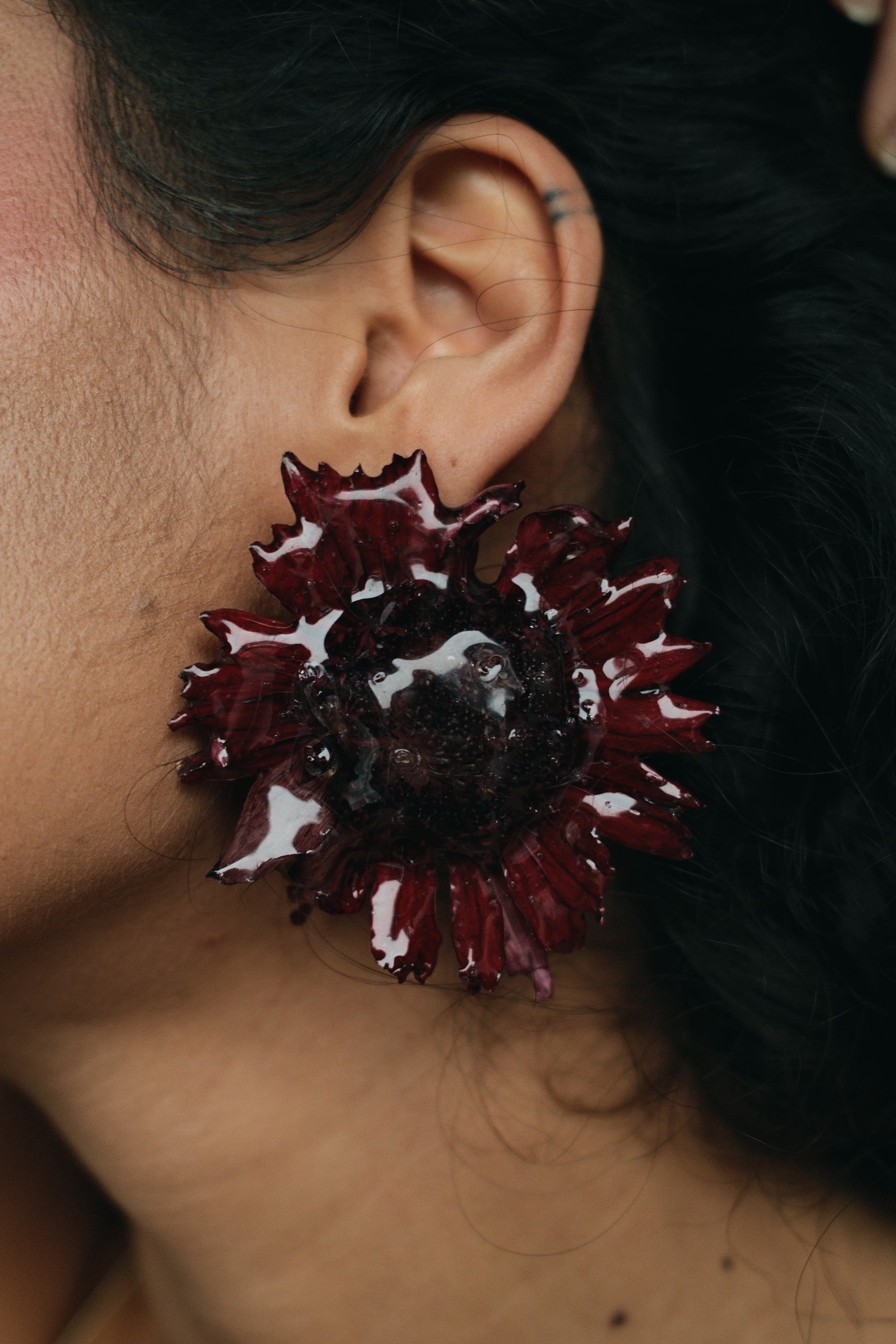 Real gerbara flower stud earrings.