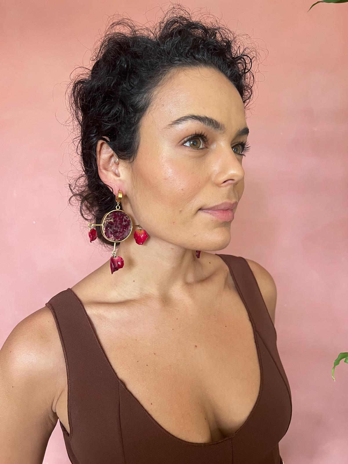 Chandelier Dangle Earrings With Real Rose Petals Handmade Jewelry