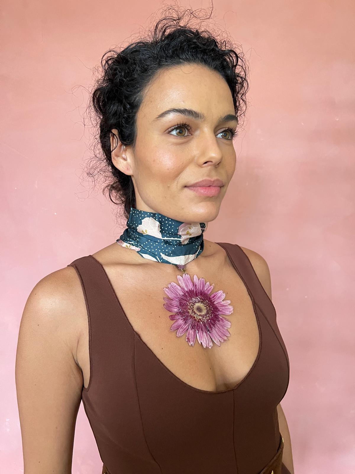 XL daisy flower on satin recycled fabric choker