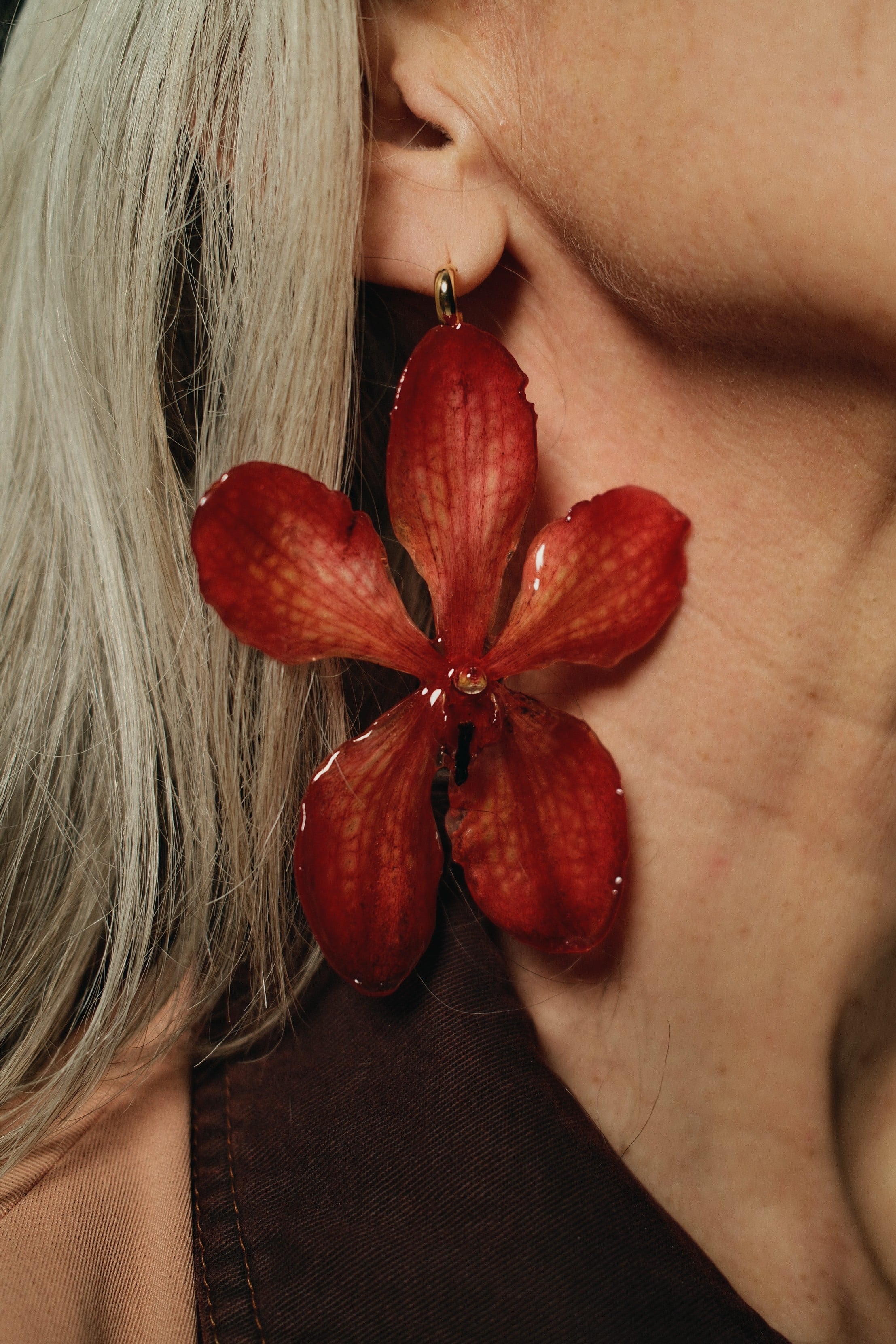red orchid earrings