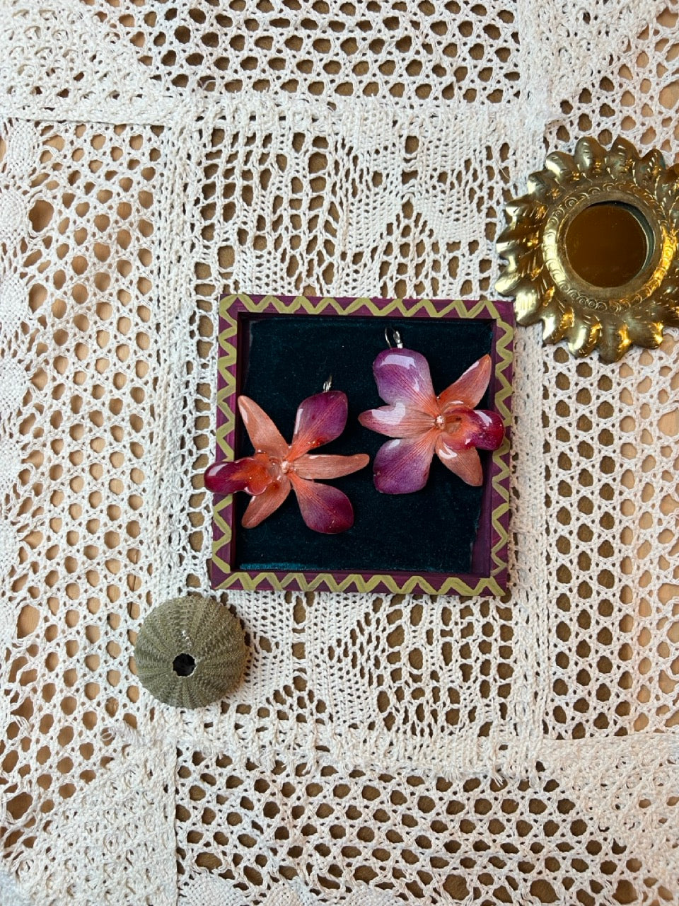 Dangling orchid earring pair