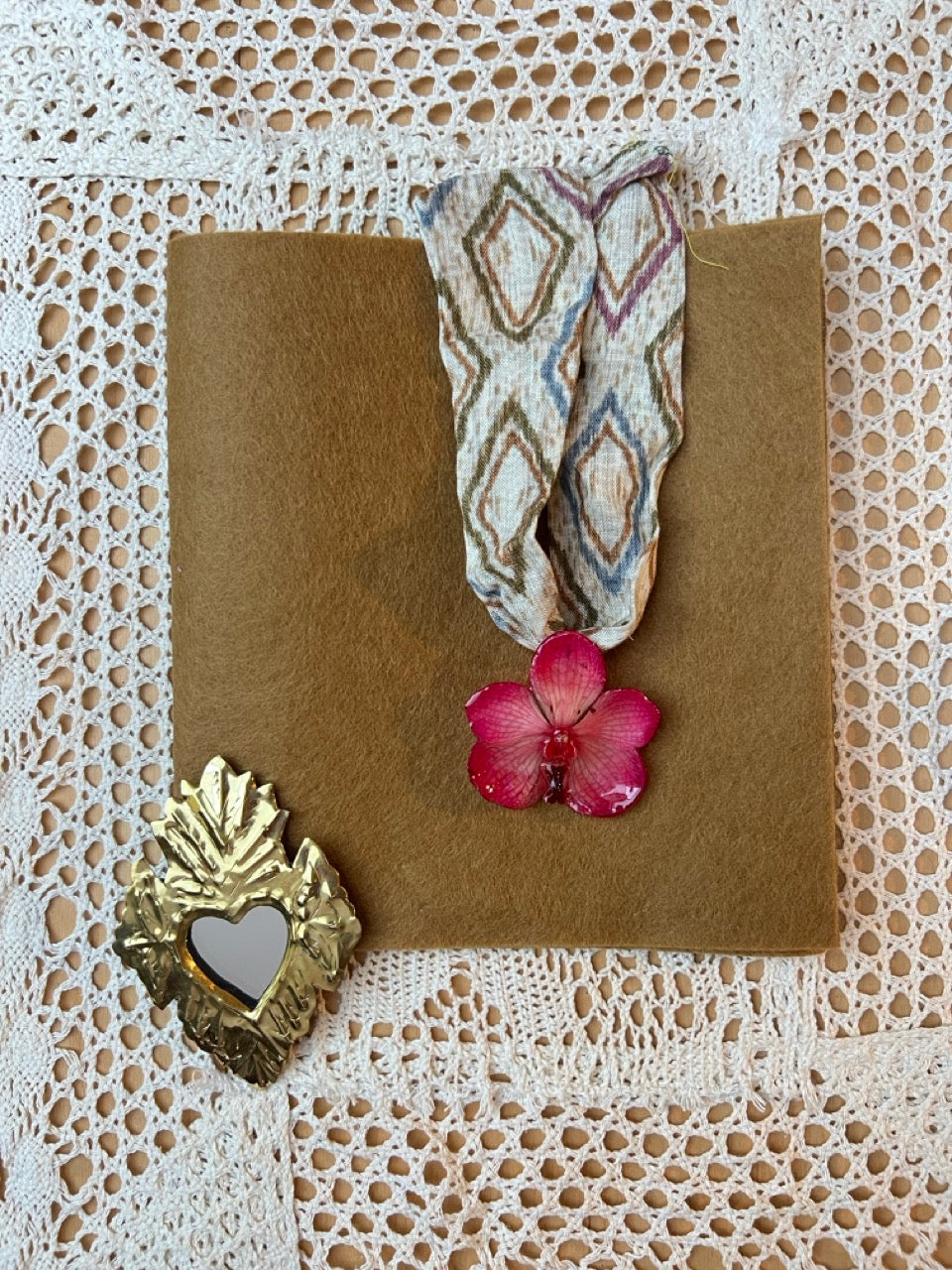 Pink vanda Orchid  on fabric choker