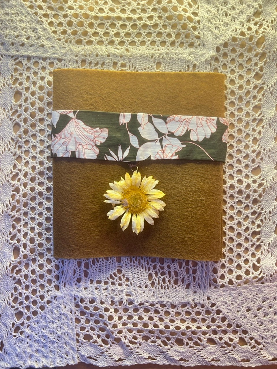 yellow gerbara flower on a green floral choker