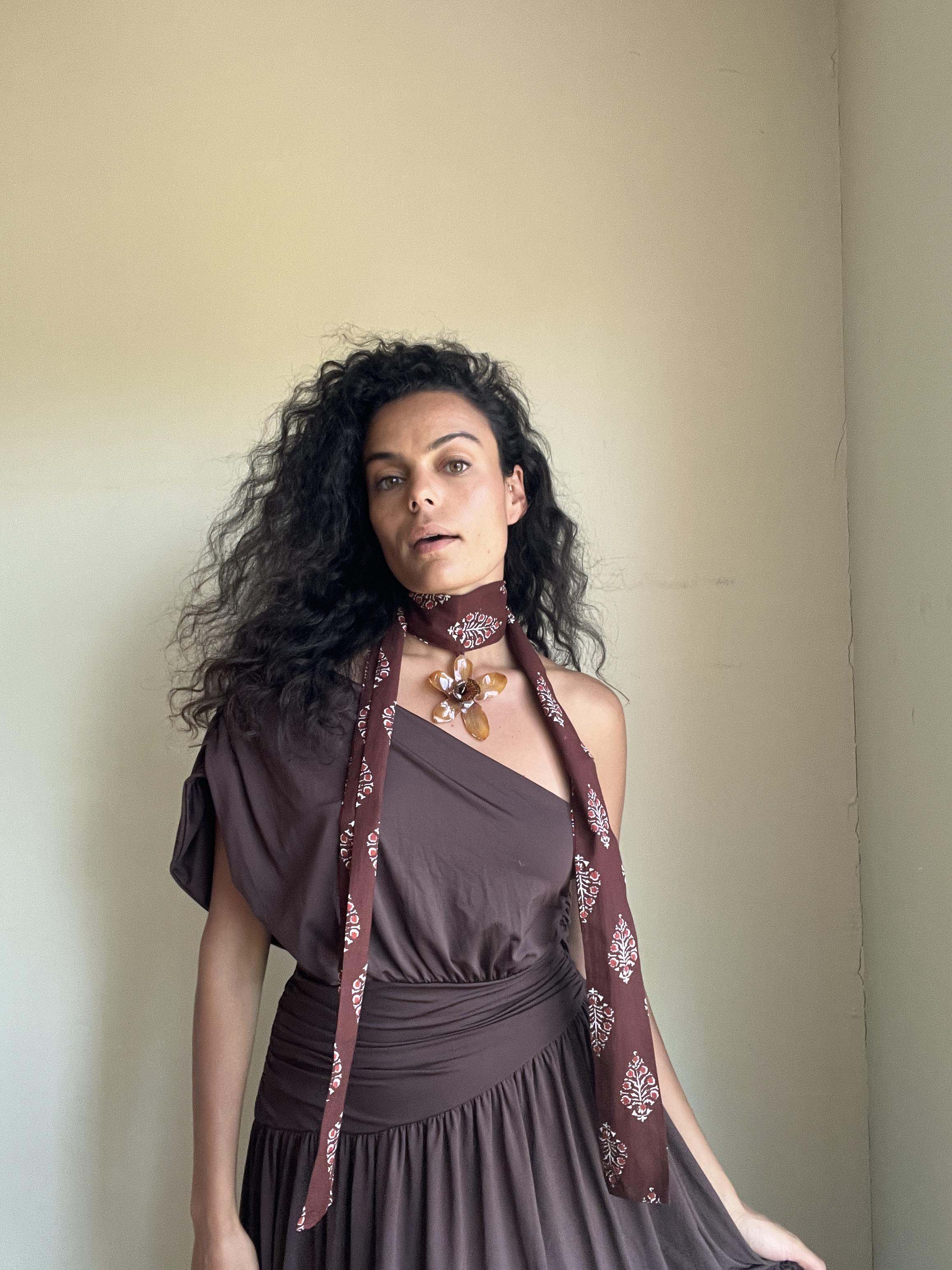 XL brown orchid on choker scarf