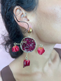 Chandelier Dangle Earrings With Real Rose Petals Handmade Jewelry