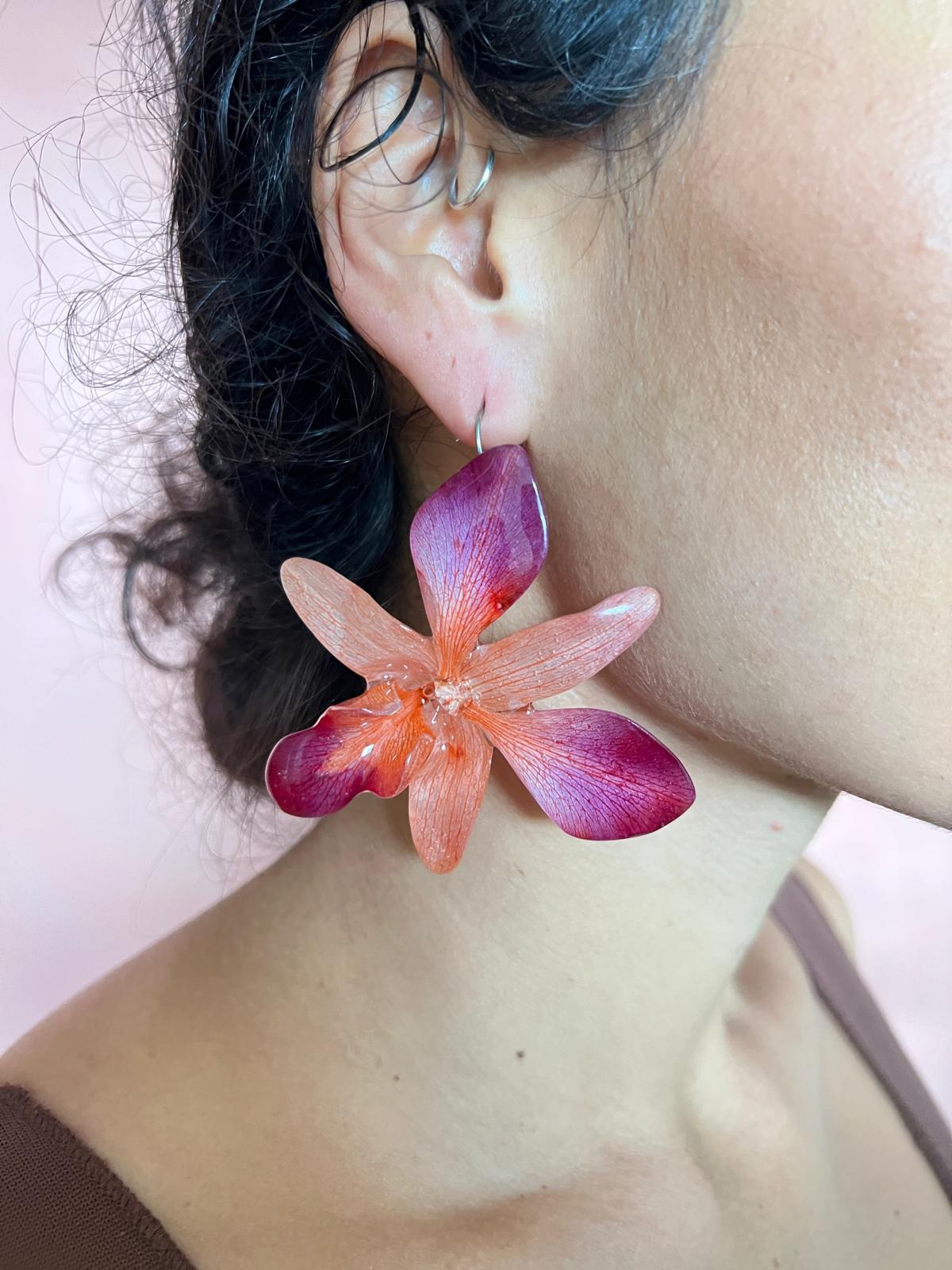 Diagonal dangling orchid earrings