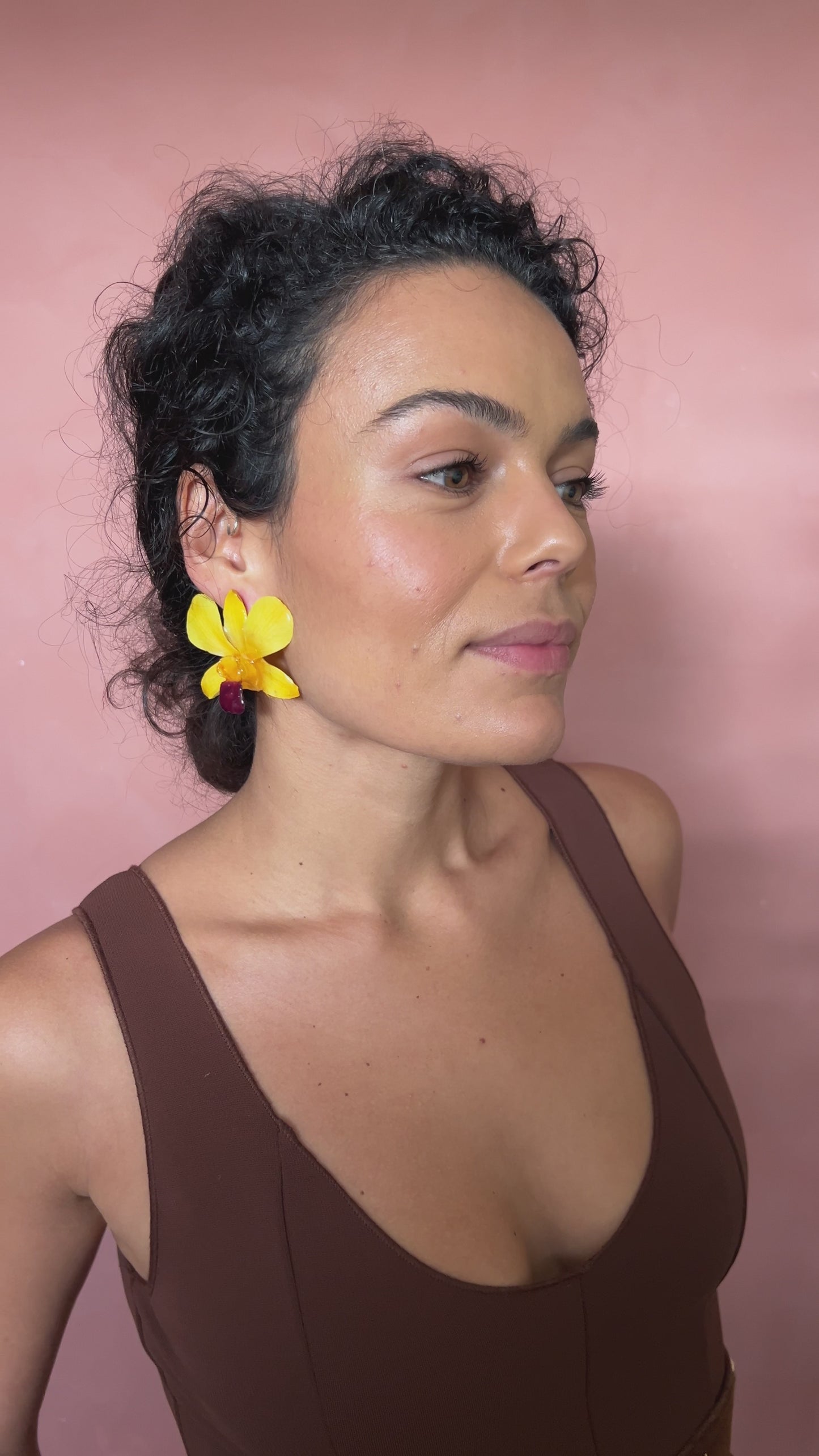 Real yellow orchid studs
