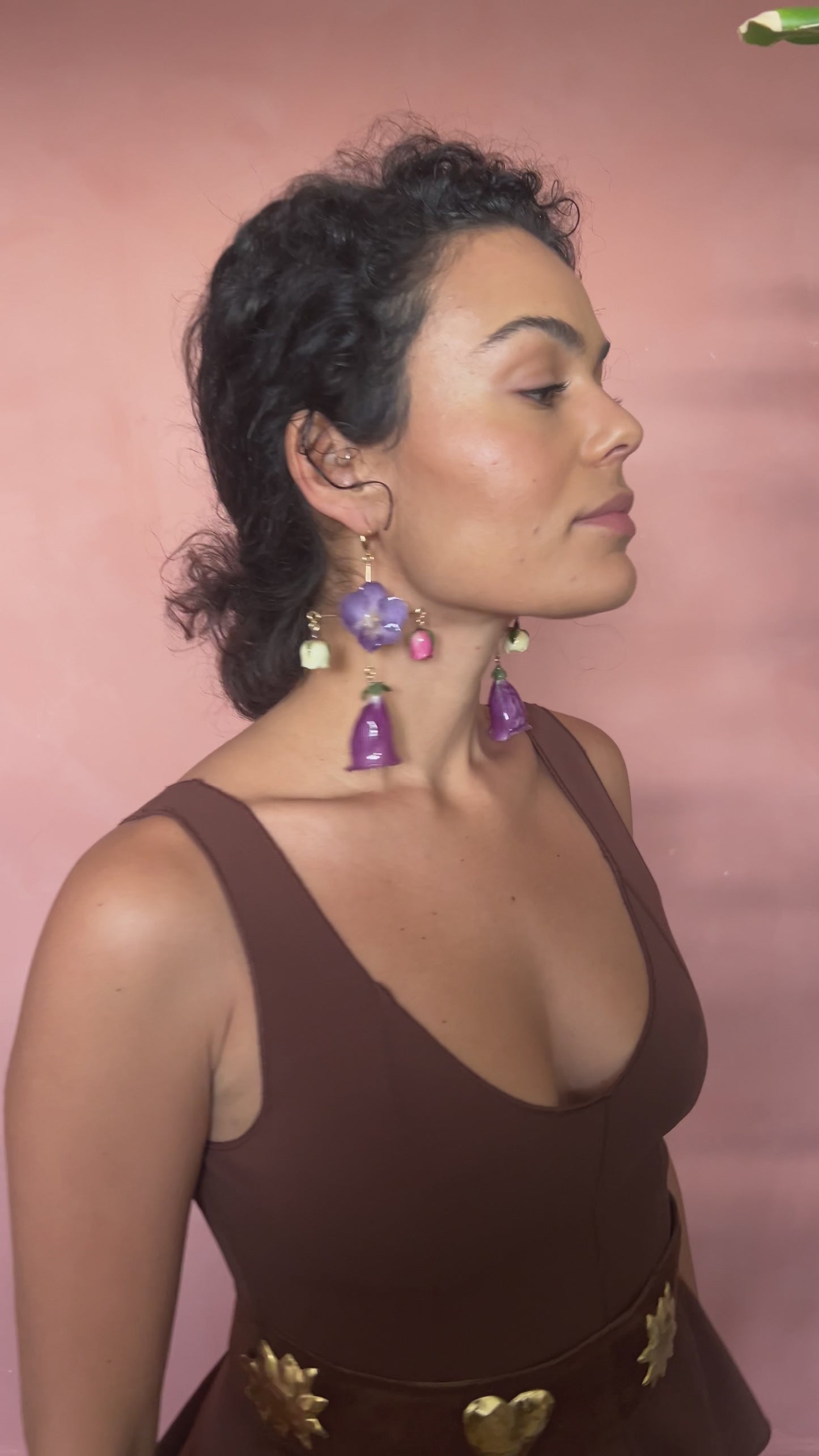 Floral Chandelier Earrings Featuring Foxglove Orchid And Rose