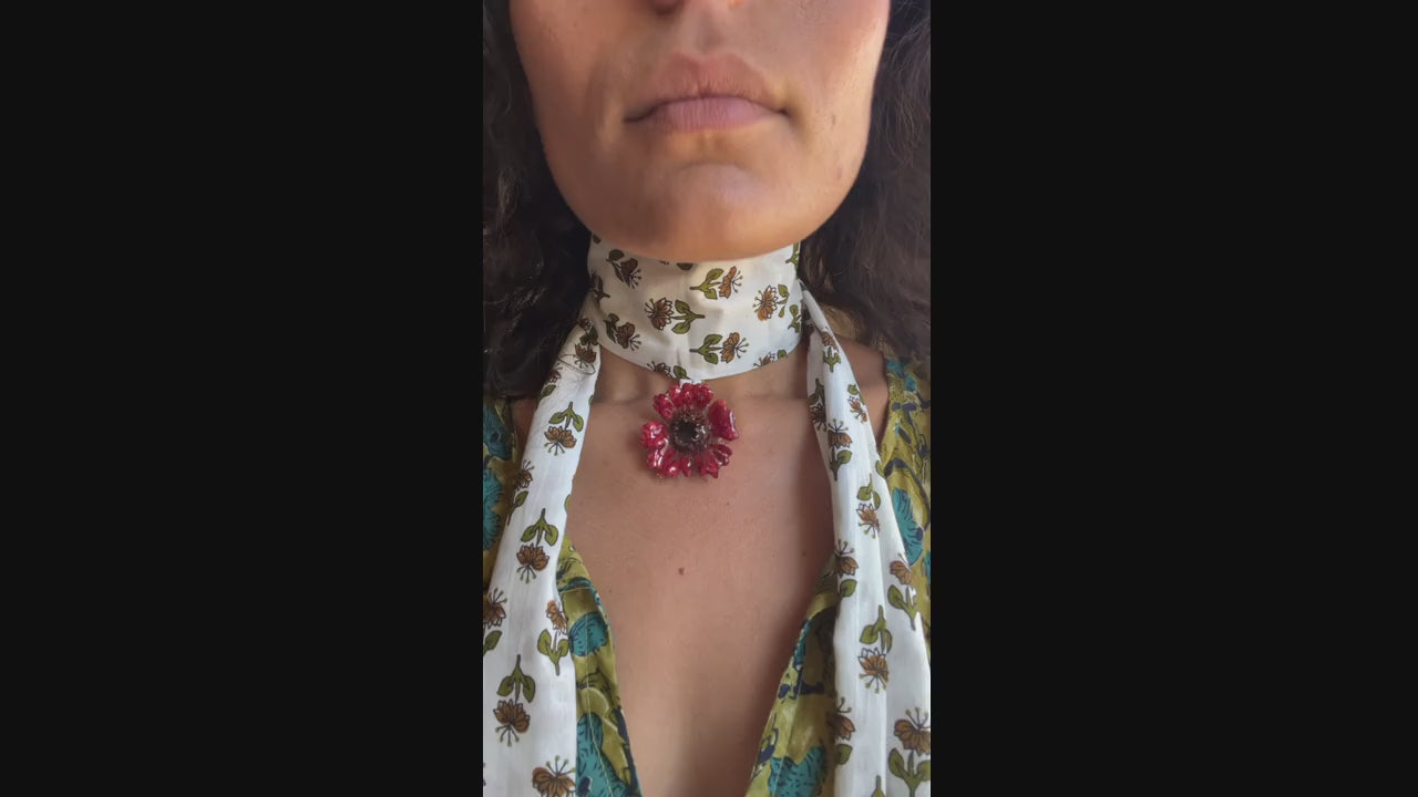 Mini Gerbera on Hand-Printed Choker scarf.